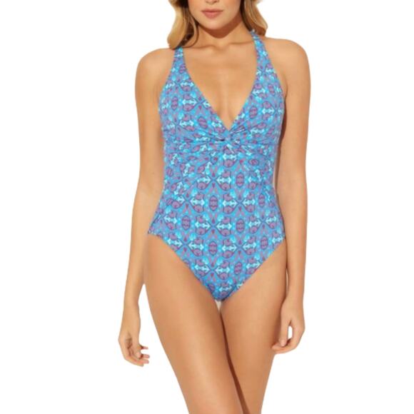 BLEU ROD BEATTIE One Piece St. Tropez Swimsuit Halter Criss Cross Back Blue 10 - Picture 1 of 10